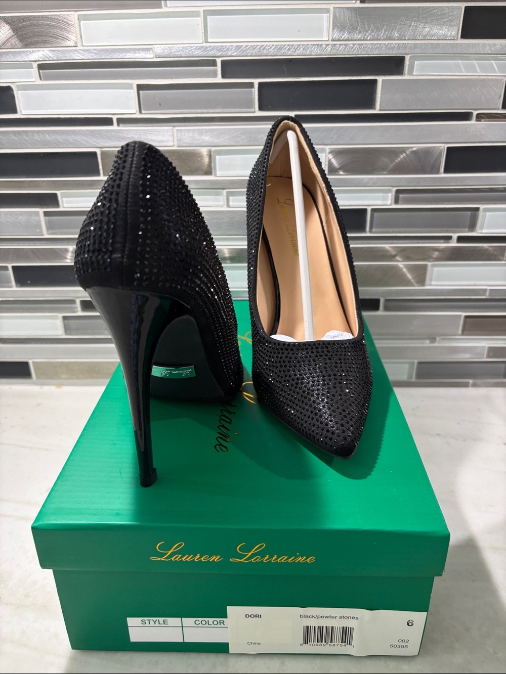 Lauren Lorraine Black Rhinestone Pointed-Toe Stiletto Pumps